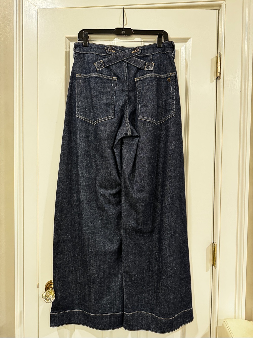 Pilcro Wide-Leg Dark Blue Denim Jeans with Contrast Stitching - Picture 2 of 5